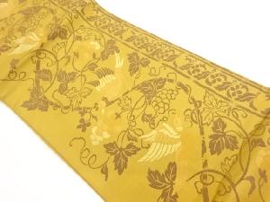 葡萄唐草に鳥・花葉模様織出し全通袋帯